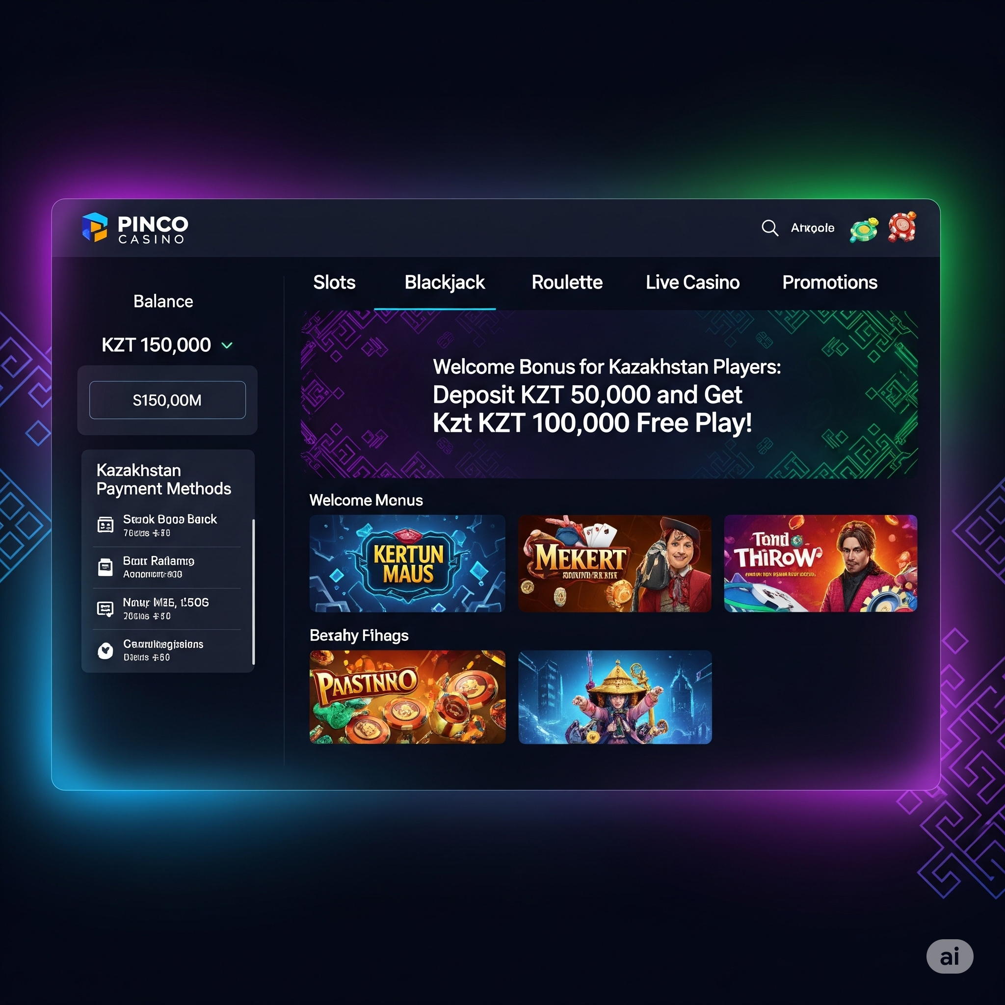 Pinco Casino Interface for Players from Kazakhstan